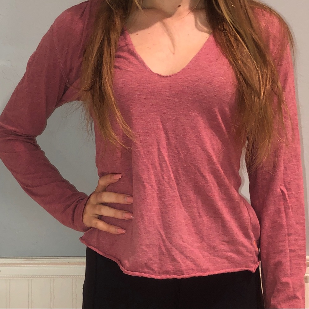 dark pink hooded long sleeve tee